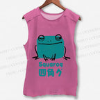 Unisex Funny Square Frog Printed Washed Tank Top