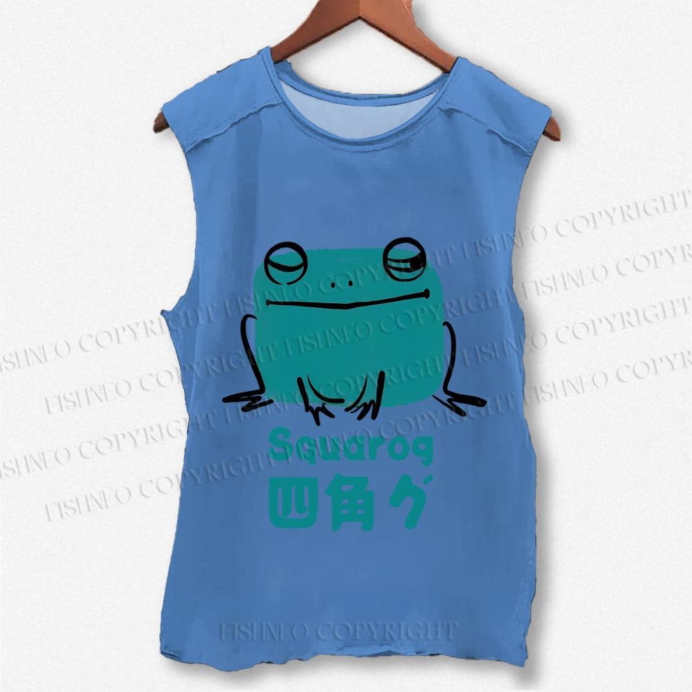 Unisex Funny Square Frog Printed Washed Tank Top