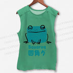 Unisex Funny Square Frog Printed Washed Tank Top