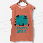 Unisex Funny Square Frog Printed Washed Tank Top