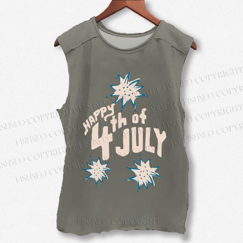Unisex Independence Day Happy 4th Of July Printed Washed Tank Top