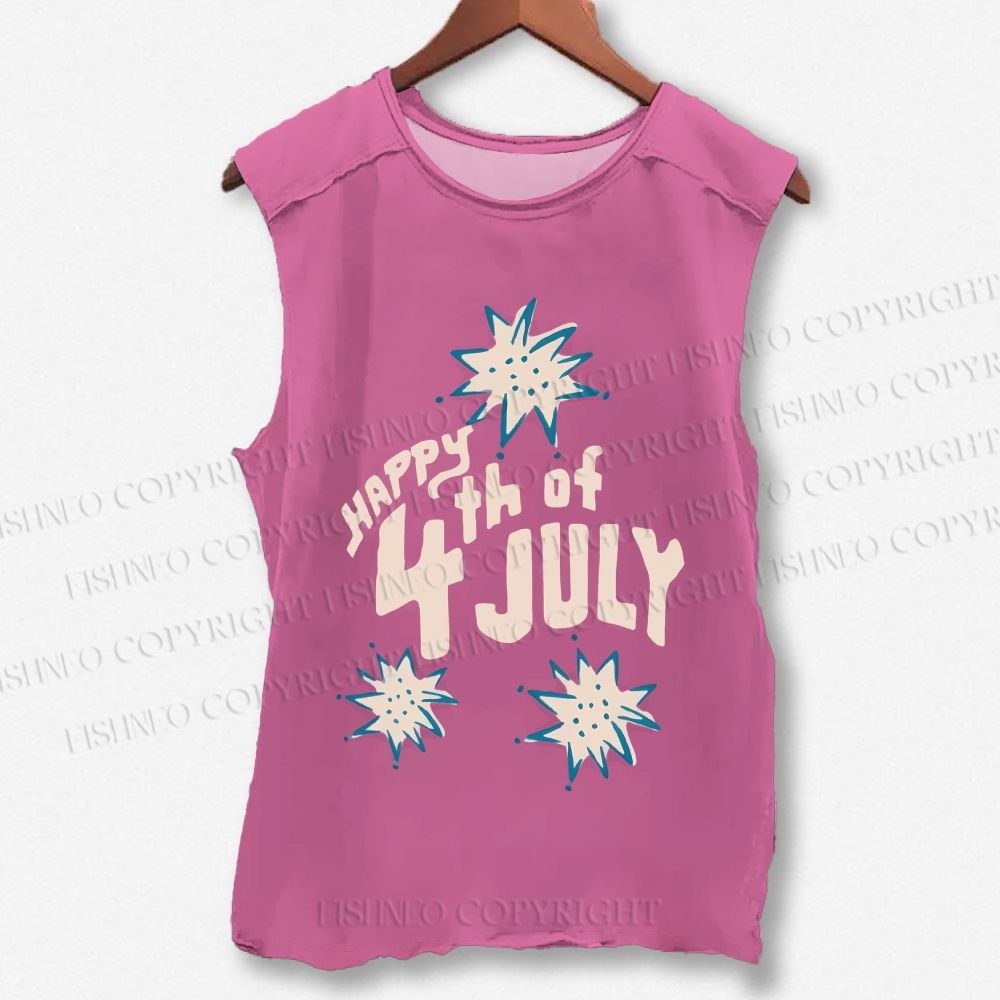 Unisex Independence Day Happy 4th Of July Printed Washed Tank Top