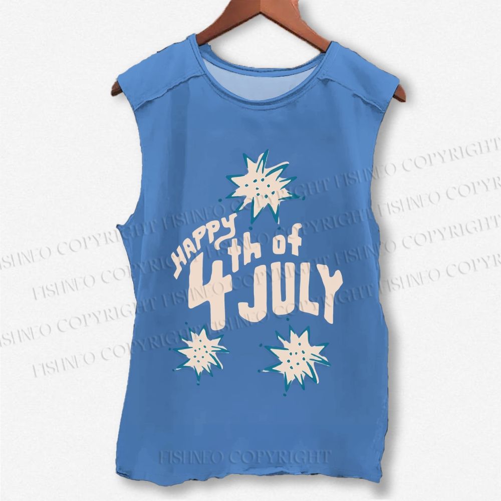 Unisex Independence Day Happy 4th Of July Printed Washed Tank Top
