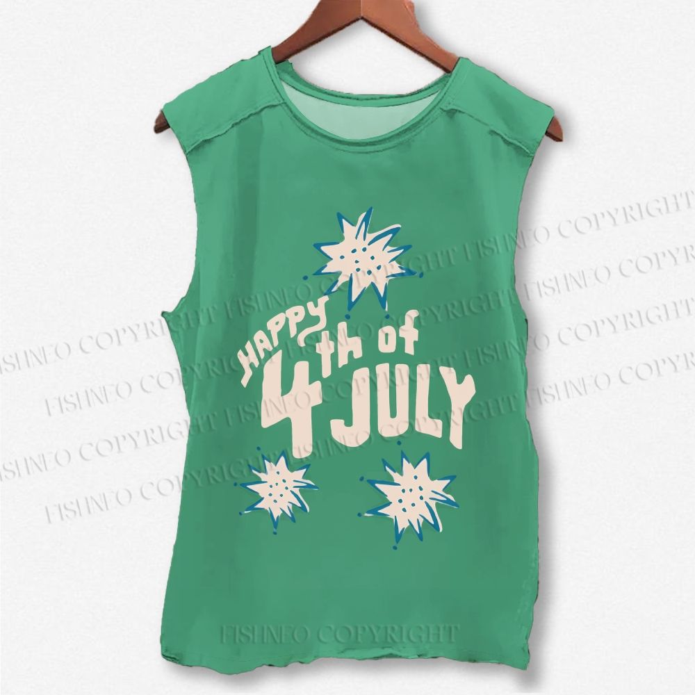 Unisex Independence Day Happy 4th Of July Printed Washed Tank Top