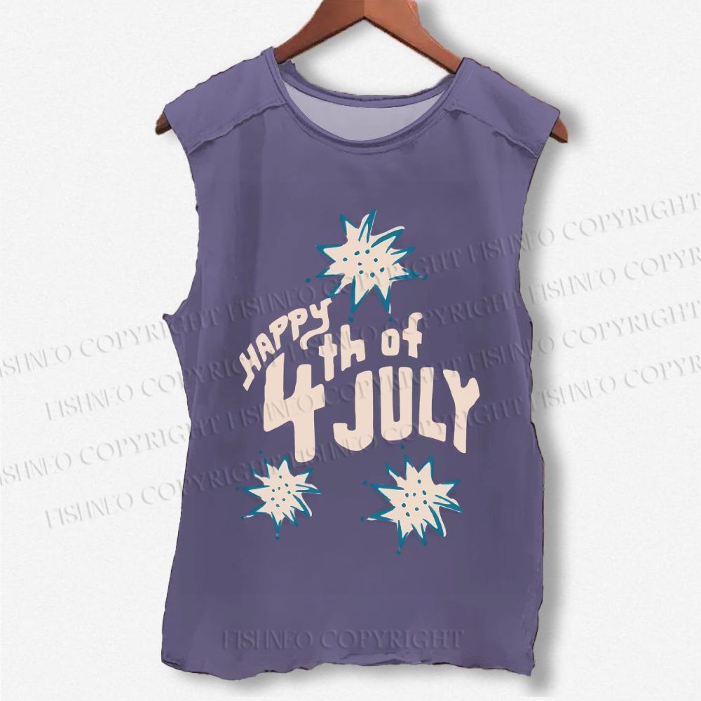 Unisex Independence Day Happy 4th Of July Printed Washed Tank Top