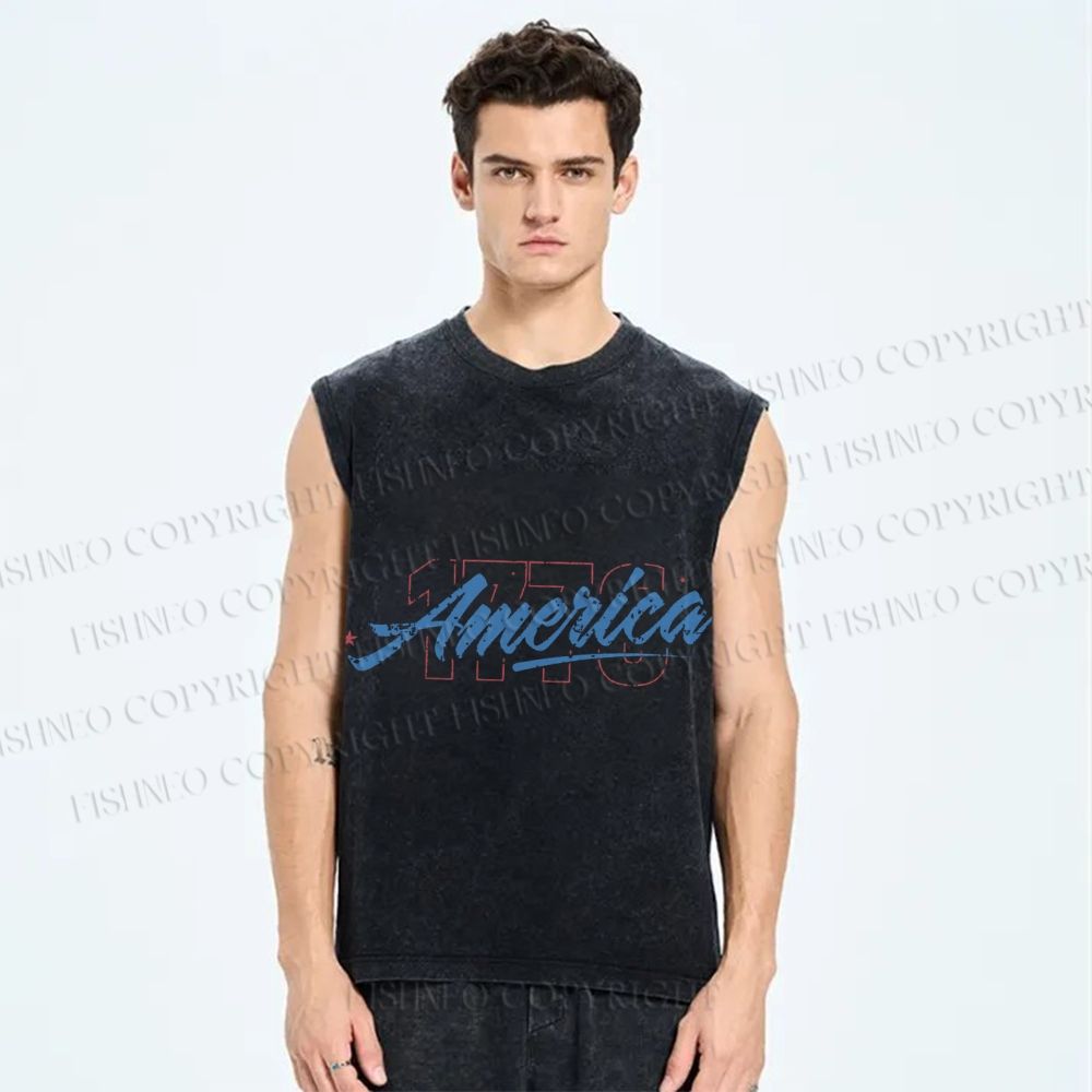 Unisex Independence Day 1776 Printed Washed Tank Top