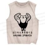 Unisex Have Spinach To Be Strong Bear Printed Washed Tank Top