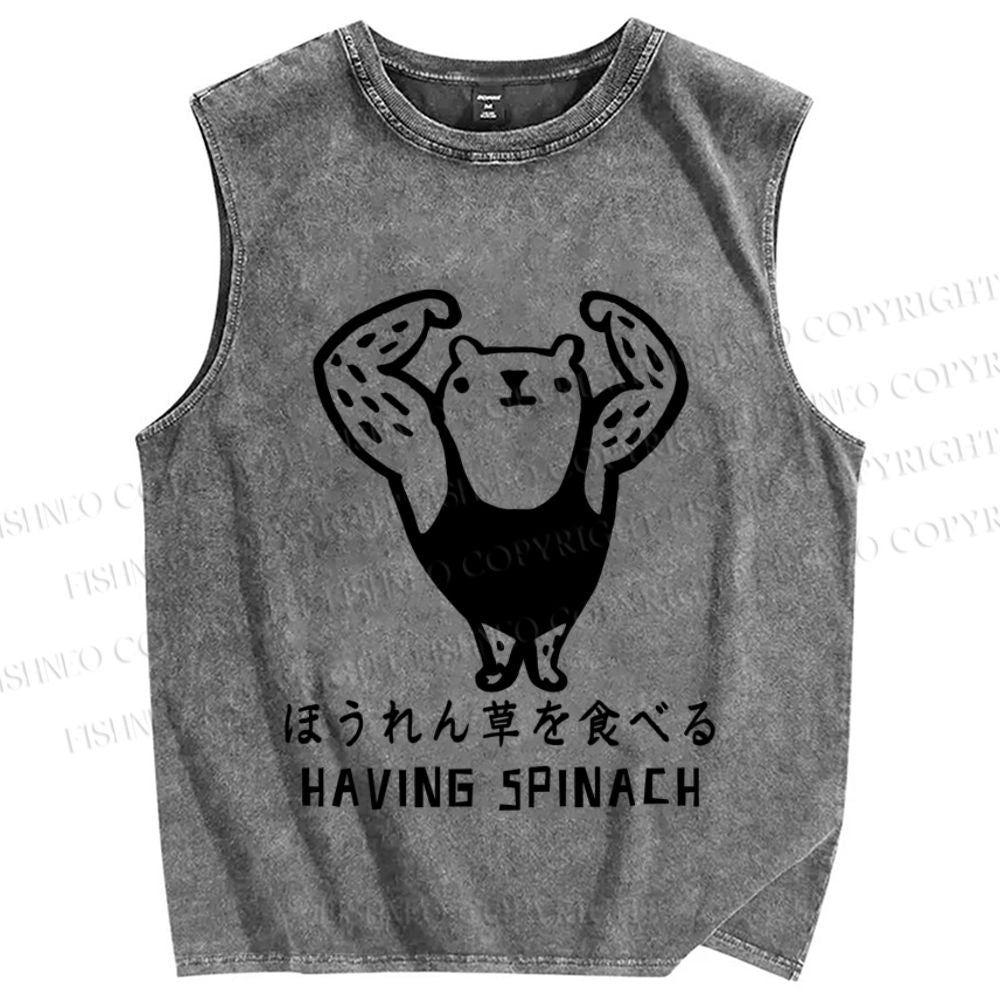 Unisex Have Spinach To Be Strong Bear Printed Washed Tank Top