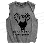 Unisex Have Spinach To Be Strong Bear Printed Washed Tank Top