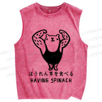 Unisex Have Spinach To Be Strong Bear Printed Washed Tank Top