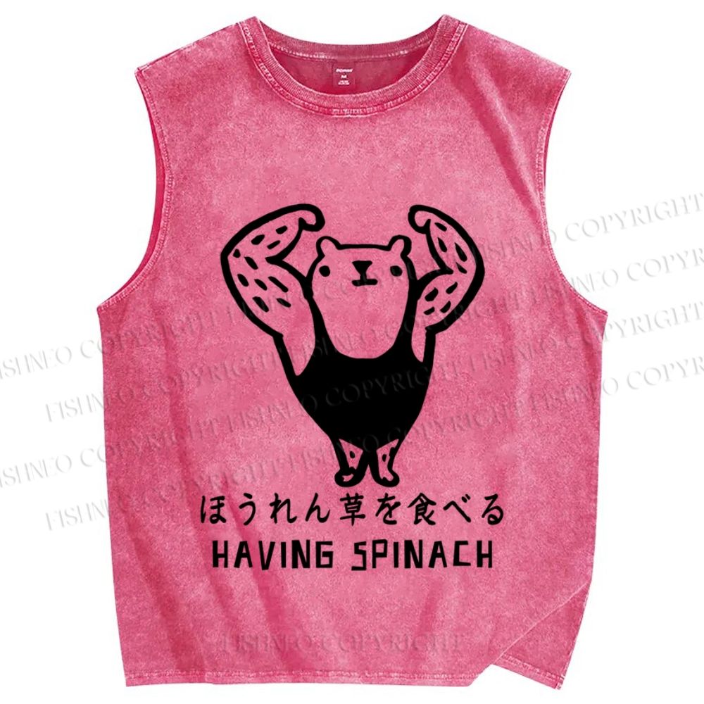 Unisex Have Spinach To Be Strong Bear Printed Washed Tank Top