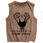 Unisex Have Spinach To Be Strong Bear Printed Washed Tank Top