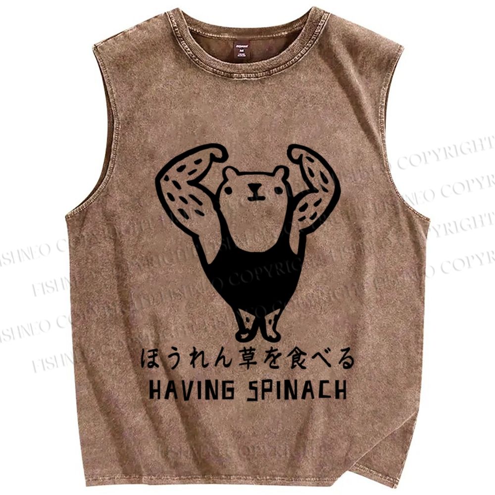 Unisex Have Spinach To Be Strong Bear Printed Washed Tank Top