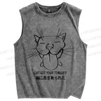 Unisex Funny Cat Got Your Tongue Printed Washed Tank Top
