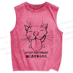 Unisex Funny Cat Got Your Tongue Printed Washed Tank Top