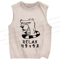 Unisex Swim Crocodile Relax Printed Washed Tank Top