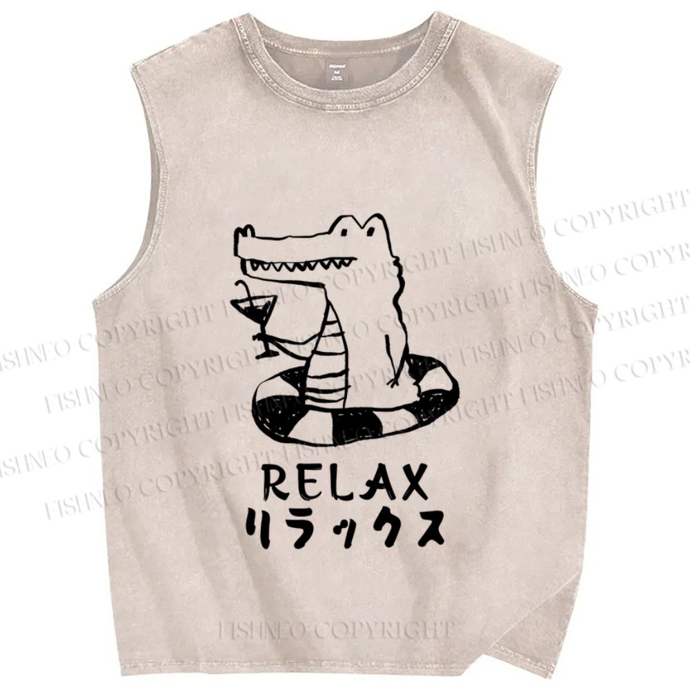 Unisex Swim Crocodile Relax Printed Washed Tank Top