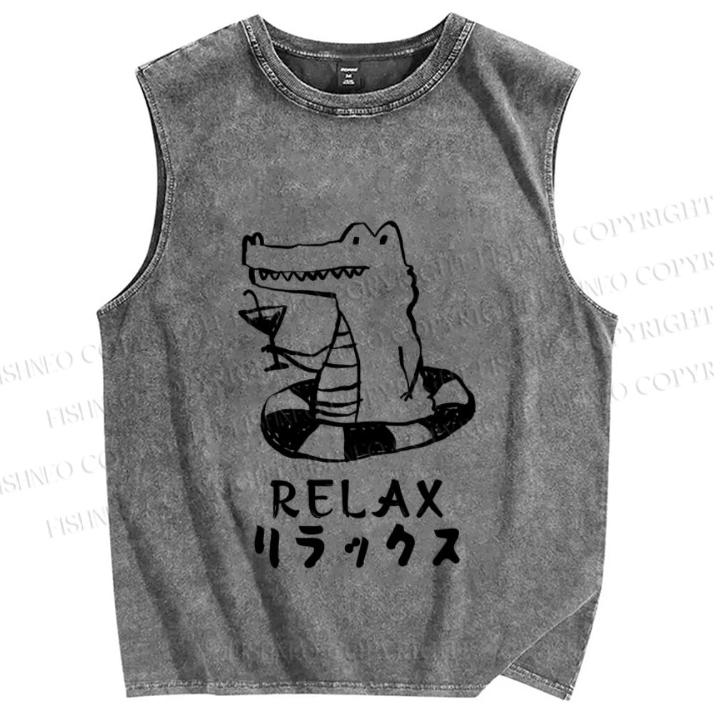 Unisex Swim Crocodile Relax Printed Washed Tank Top