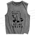 Unisex Swim Crocodile Relax Printed Washed Tank Top