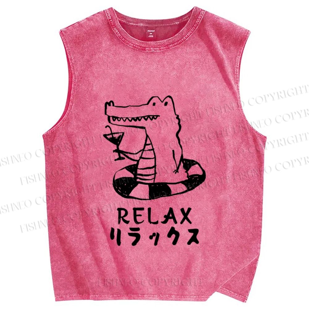 Unisex Swim Crocodile Relax Printed Washed Tank Top