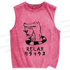 Unisex Swim Crocodile Relax Printed Washed Tank Top