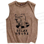 Unisex Swim Crocodile Relax Printed Washed Tank Top