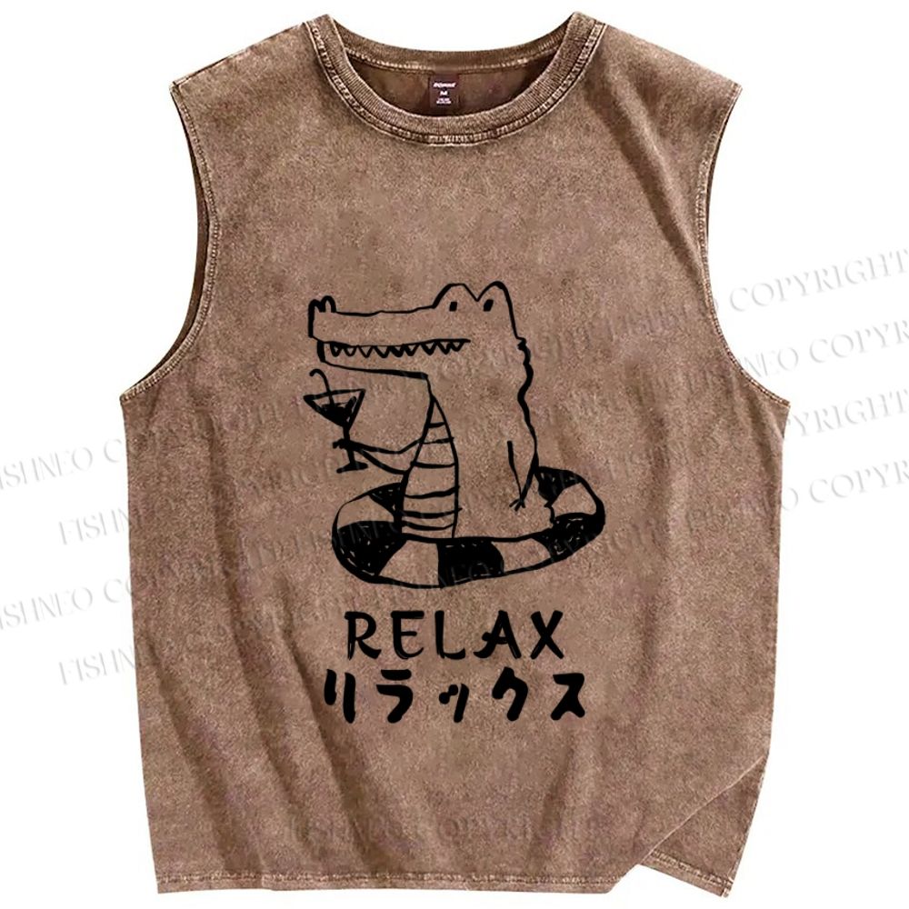 Unisex Swim Crocodile Relax Printed Washed Tank Top