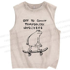 Unisex Skating Frog Off To Commit Tomfoolery Printed Washed Tank Top
