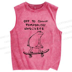 Unisex Skating Frog Off To Commit Tomfoolery Printed Washed Tank Top