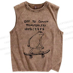 Unisex Skating Frog Off To Commit Tomfoolery Printed Washed Tank Top