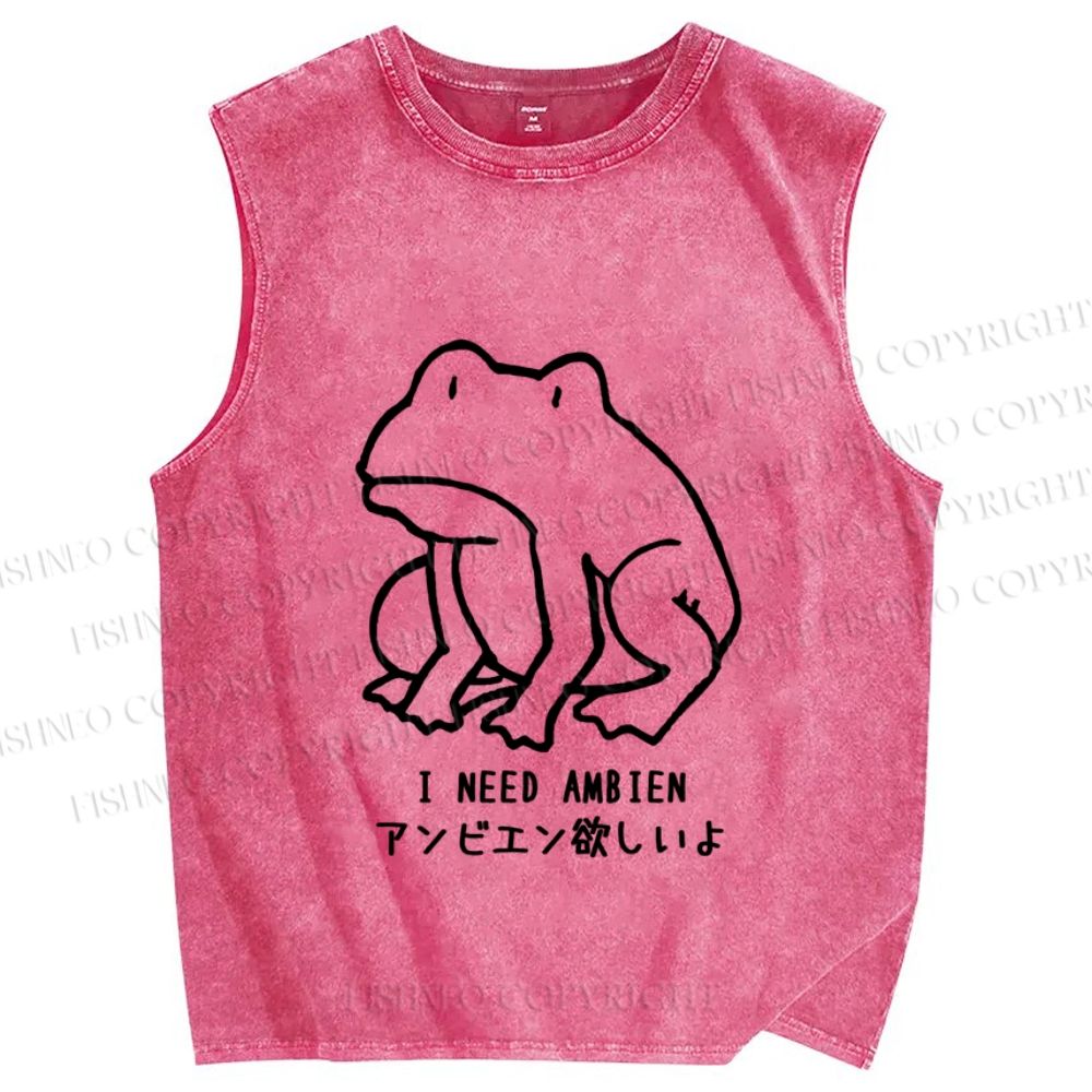 Unisex I need Ambien Silly Frog Printed Washed Tank Top