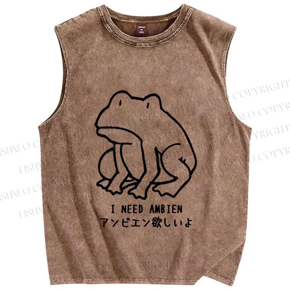 Unisex I need Ambien Silly Frog Printed Washed Tank Top