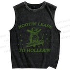 Unisex Vintage Hooting Leads Owl Printed Washed Tank Top