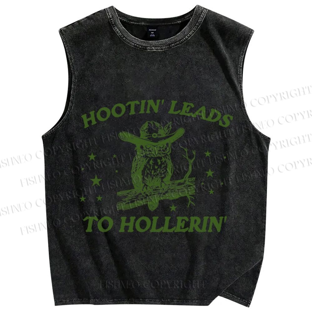 Unisex Vintage Hooting Leads Owl Printed Washed Tank Top
