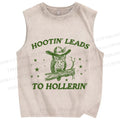 Unisex Vintage Hooting Leads Owl Printed Washed Tank Top