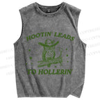 Unisex Vintage Hooting Leads Owl Printed Washed Tank Top