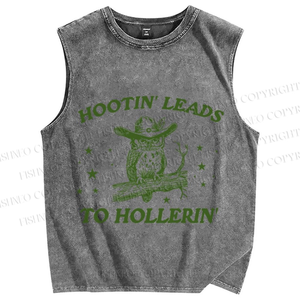 Unisex Vintage Hooting Leads Owl Printed Washed Tank Top