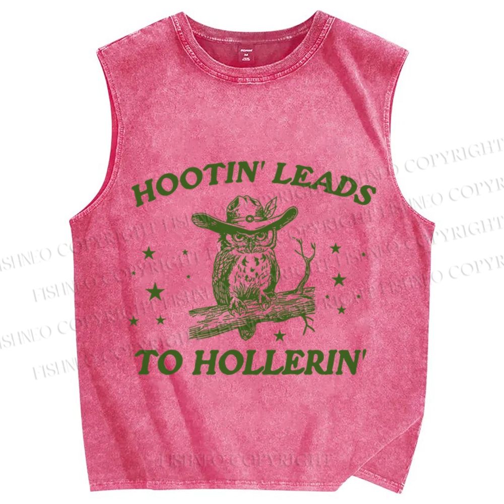 Unisex Vintage Hooting Leads Owl Printed Washed Tank Top