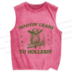 Unisex Vintage Hooting Leads Owl Printed Washed Tank Top