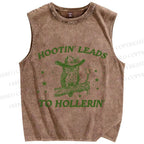Unisex Vintage Hooting Leads Owl Printed Washed Tank Top