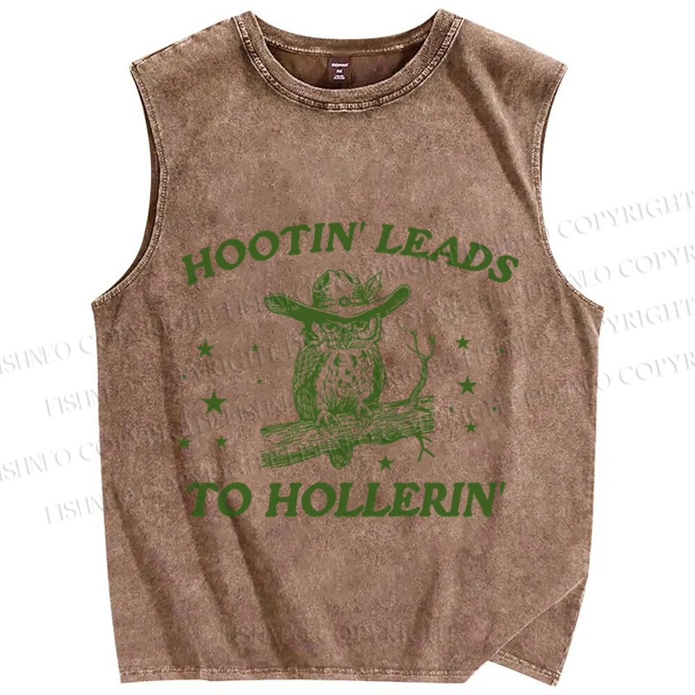 Unisex Vintage Hooting Leads Owl Printed Washed Tank Top
