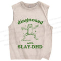 Unisex Vintage Frog Diagnosed Printed Washed Tank Top