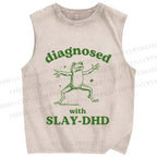 Unisex Vintage Frog Diagnosed Printed Washed Tank Top