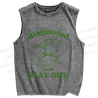 Unisex Vintage Frog Diagnosed Printed Washed Tank Top