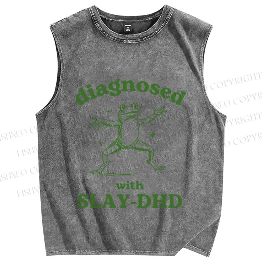 Unisex Vintage Frog Diagnosed Printed Washed Tank Top
