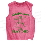 Unisex Vintage Frog Diagnosed Printed Washed Tank Top