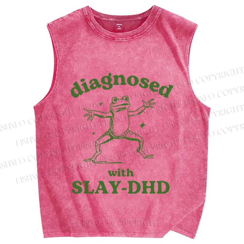 Unisex Vintage Frog Diagnosed Printed Washed Tank Top