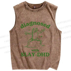 Unisex Vintage Frog Diagnosed Printed Washed Tank Top