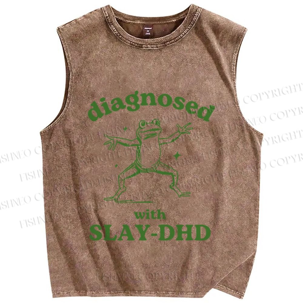 Unisex Vintage Frog Diagnosed Printed Washed Tank Top