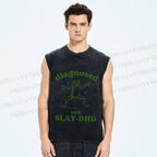 Unisex Vintage Frog Diagnosed Printed Washed Tank Top